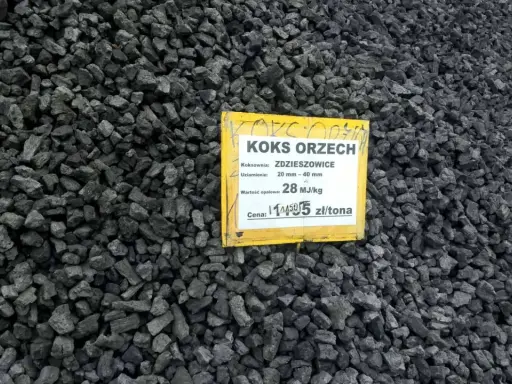 Koks orzech z koksowni Zdzieszowice, uziarnienie 20-40 mm, wartość opałowa 28 MJ/kg. Cena 114,50 zł/tona.