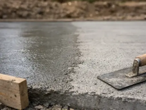 Świeżo wylany, mokry beton czeka na wygładzenie kielnią. Szybki beton to podstawa każdej budowy.