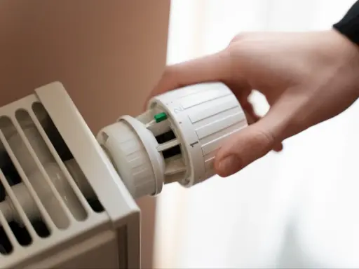 Dłoń kręci termostatem grzejnika. Kaloryfer nie grzeje, a nie jest zapowietrzony, co frustruje domowników.