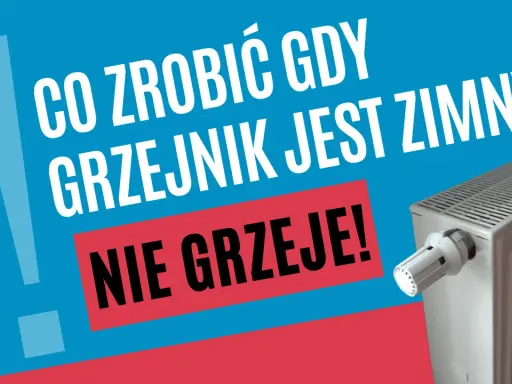 Co zrobić, gdy najdalszy grzejnik nie grzeje? Biały grzejnik z termostatem na tle niebiesko-czerwonym.